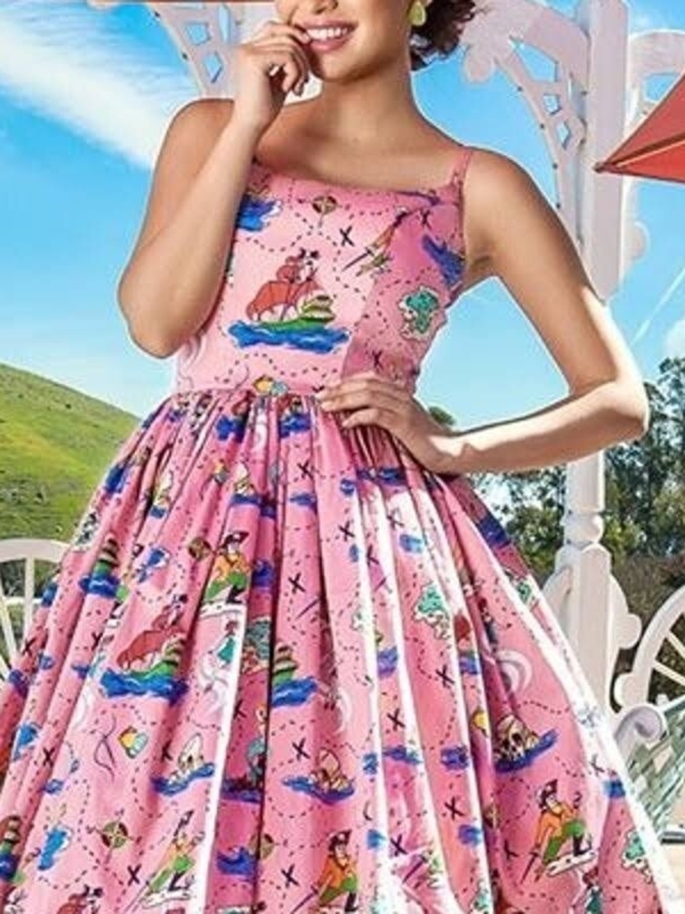 Pinup Couture Pink Nautical Print Swing Midi Dress